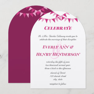 Raspberry Pink Bunting Pennant Wedding Invitations