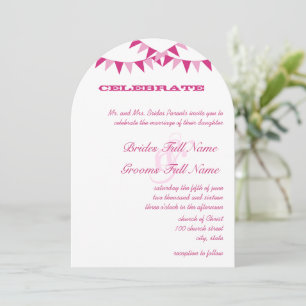 Raspberry Pink Bunting Pennant Wedding Invitations