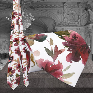 Raspberry Pink Burgundy Peony Garden Wedding Tie