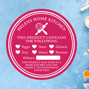 Raspberry Pink Food Allergy Alert Bakery Sticker