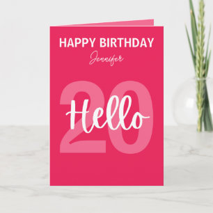 Raspberry Pink Hello 20 Personalised Birthday Card