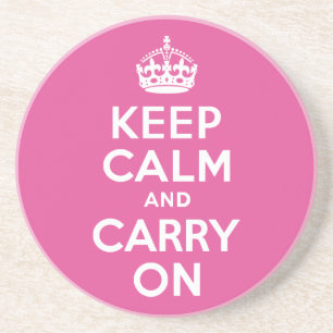 Raspberry Pink Keep Calm and Carry On Coaster
