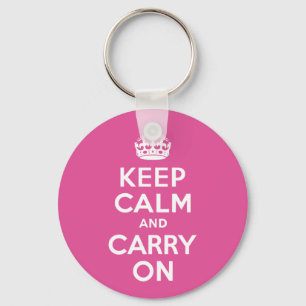 Raspberry Pink Keep Calm and Carry On Key Ring