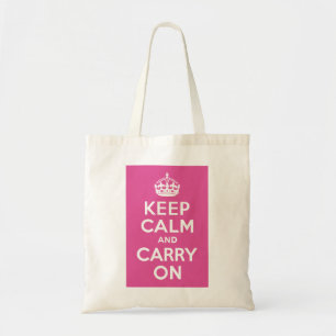 Raspberry Pink Keep Calm and Carry On Tote Bag