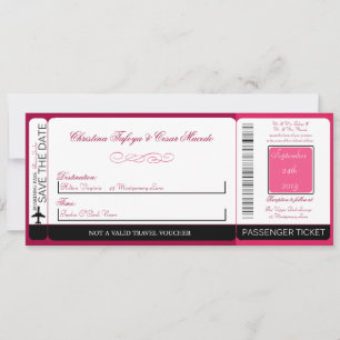 Raspberry Pink Lo Boarding Pass Wedding Invitation