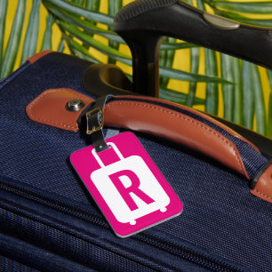Raspberry pink luggage tags with leather strap