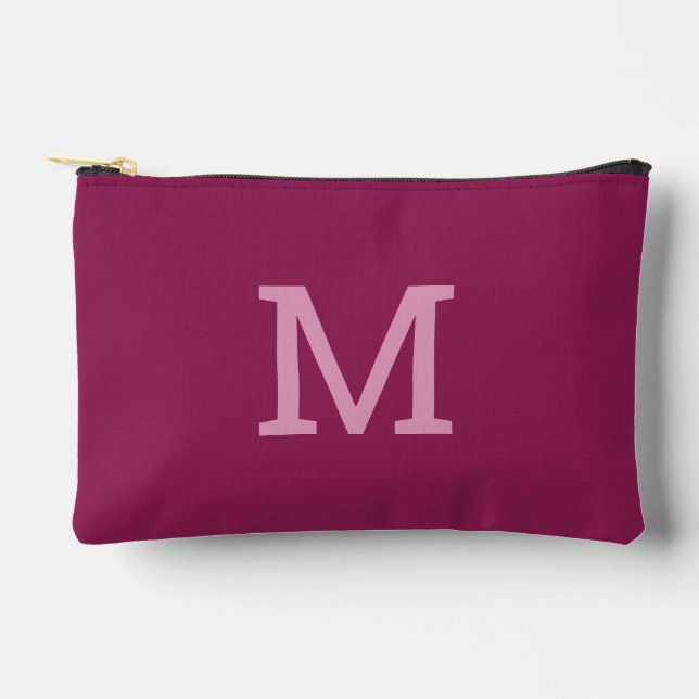 Raspberry Pink Monogram Initial Cosmetic Pouch Bag (Front)