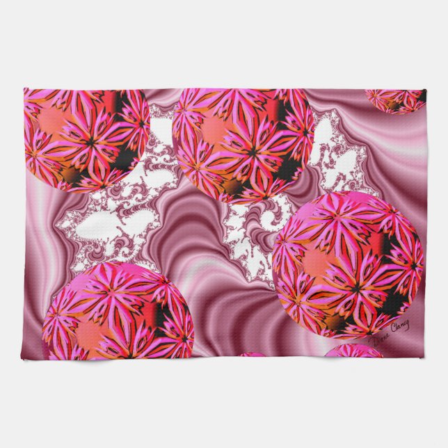 Raspberry Pink Vision, Abstract Snow Flakes Tea Towel (Horizontal)