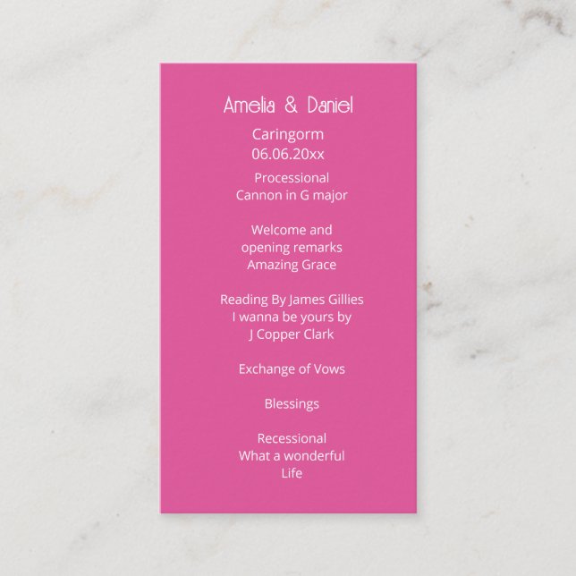 Raspberry Pink Wedding Ceremony Program Enclosure Card (Front)