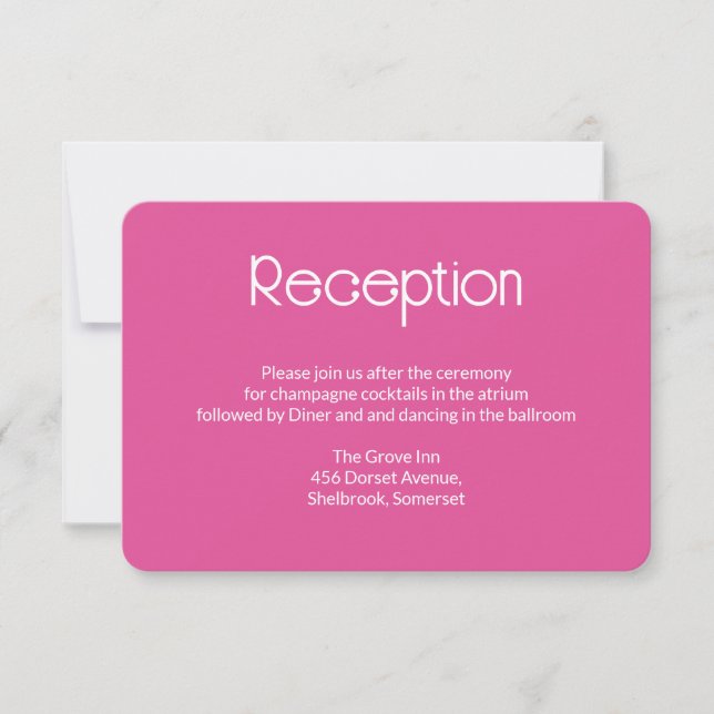 Raspberry  Pink Wedding Reception Card (Front)