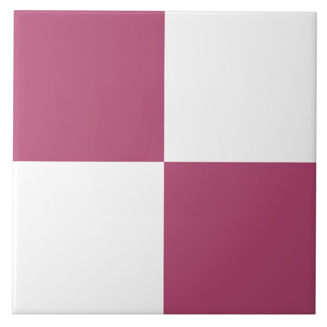 Raspberry Pink White Chequered Ceramic Tile (Front)