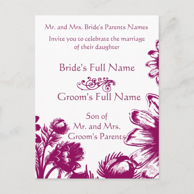 Raspberry Plum Fuchsia Magenta Purple Floral Announcement Postcard (Front)