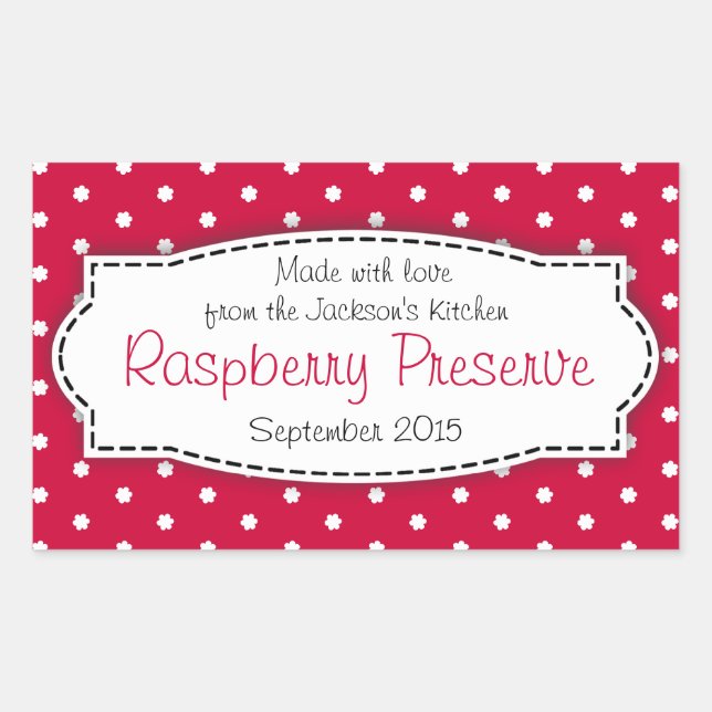Raspberry preserve or jam jar food label sticker (Front)