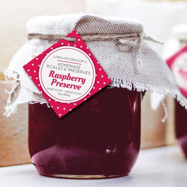 Raspberry preserve red jam jar food product label (Creator Uploaded)
