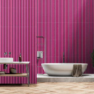 Raspberry Red And White Large Butcher Stripe Wallpaper