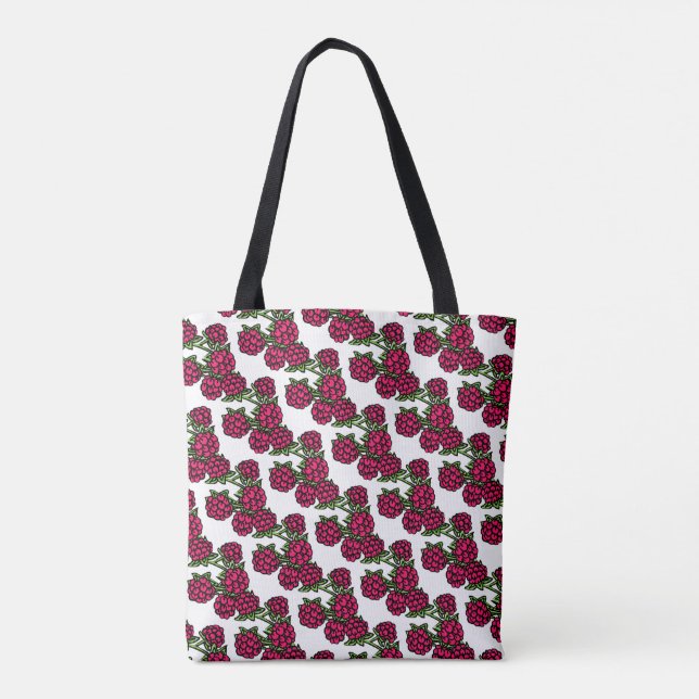 Raspberry red green fruit patterned tote bag (Back)