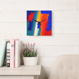 "Raspberry Rhapsody" Abstract Art Square Wall Clock