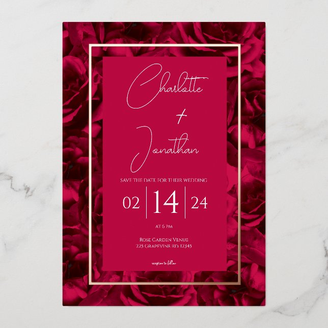 Raspberry Rose Garden Floral Wedding Save The Date (Front)