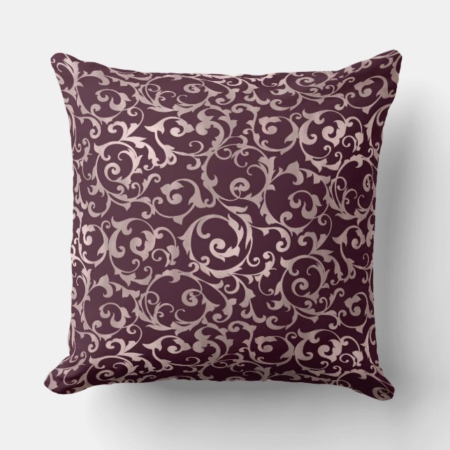 Raspberry & Rose Gold Elegant Princess Swirl Cushion (Front)