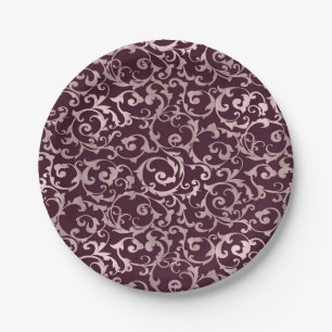 Raspberry & Rose Gold Elegant Princess Wedding Paper Plate
