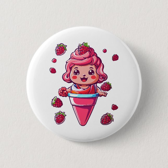 Raspberry sorbet Kawaii 6 Cm Round Badge (Front)