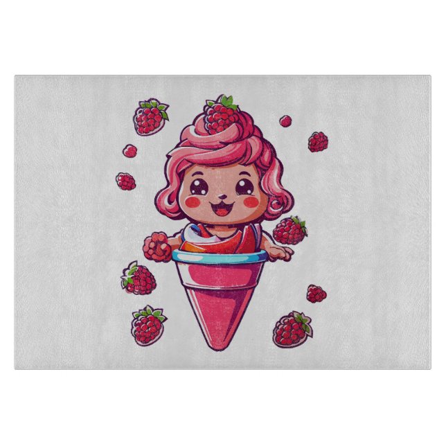 Raspberry sorbet Kawaii Cutting Board (Front)