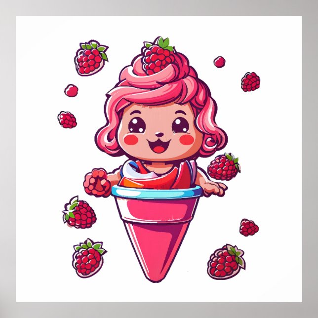 Raspberry sorbet Kawaii Poster (Front)