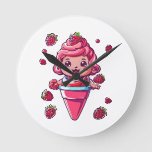 Raspberry sorbet Kawaii Round Clock