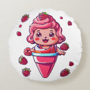 Raspberry sorbet Kawaii Round Cushion