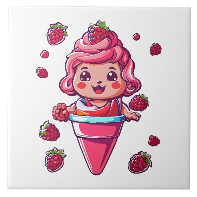 Raspberry sorbet Kawaii Tile (Front)