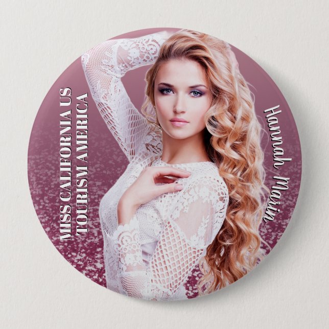 Raspberry Sparkle Custom Cut-out Photo Button Pin (Front)