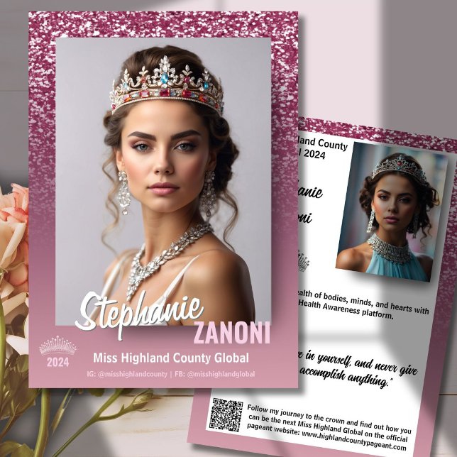 Raspberry Sparkle Pageant Autograph Card | QR Code (Dazzle and delight your fans with a sparkling pageant autograph card featuring your photos and text)