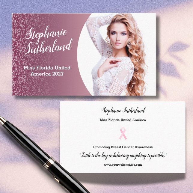 Raspberry Sparkle Pageant Title Business Card (Attend pageant appearances like a pro! This photo business card features a raspberry sparkle border)