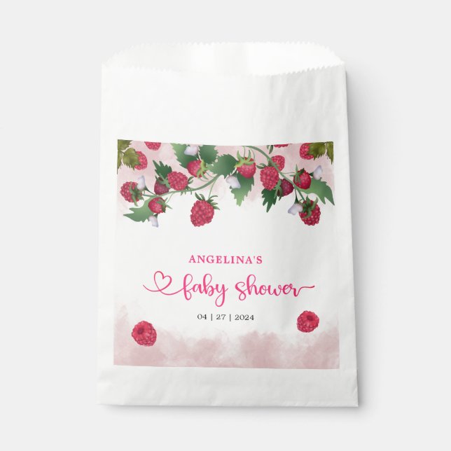 Raspberry Sweet Watercolor Girl Baby Shower Favour Bags (Front)
