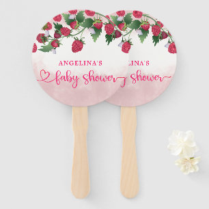 Raspberry Sweet Watercolor Girl Baby Shower Hand Fan