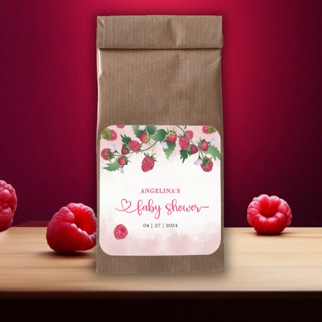 Raspberry Sweet Watercolor Girl Baby Shower Square Sticker (Raspberry Sweet Watercolor Girl Baby Shower Square Sticker)