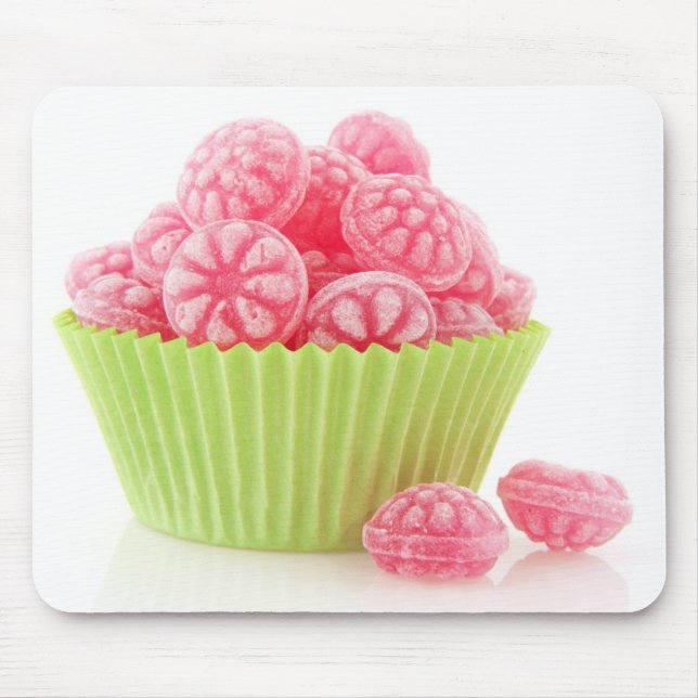 Raspberry tasty candy sweets in green cup cake mouse mat (Front)