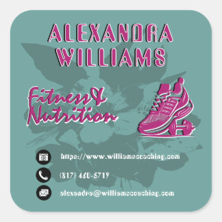 Raspberry Teal Flourished Fitness & Nutrition Square Sticker
