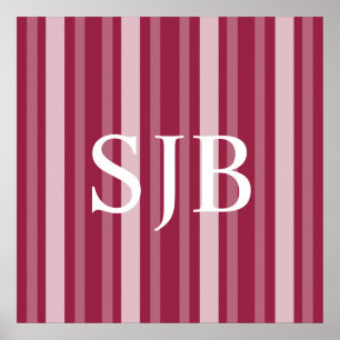 Raspberry Victorian Lady Stripe with Monogram Poster