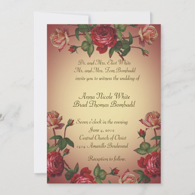 Raspberry Victorian Rose Vintage Wedding Invite (Front)