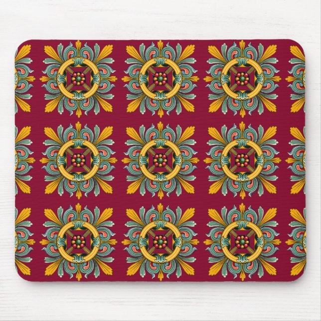 Raspberry Victorian Tile Design Mouse Mat (Front)