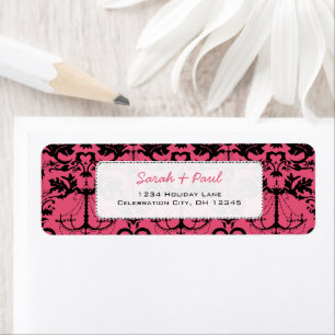 Raspberry Vintage Chandelier Damask Return Address
