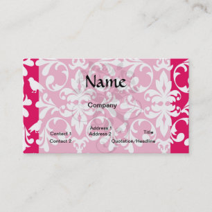 raspberry white bird damask business card