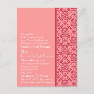 Raspberry & White Damask  Wedding Invitation
