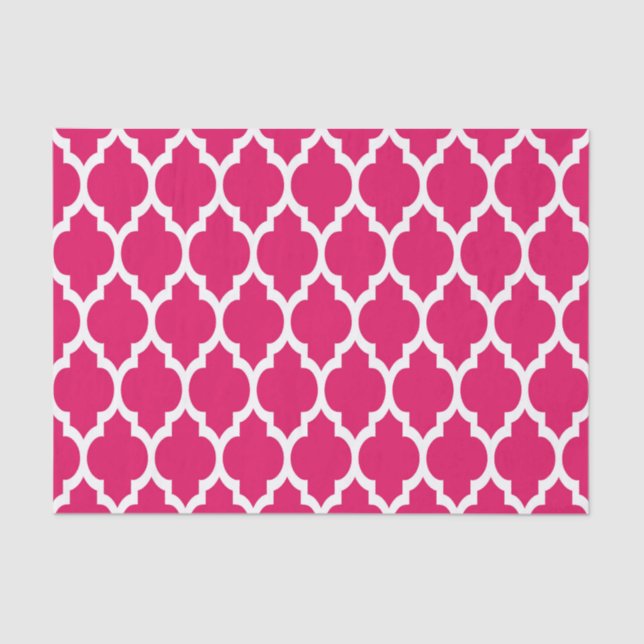 Raspberry White Moroccan Quatrefoil Pattern #4 Tissue Paper (Front)