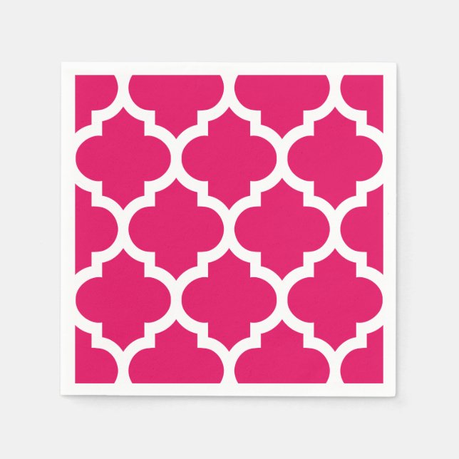 Raspberry White Moroccan Quatrefoil Pattern #5 Napkin (Front)