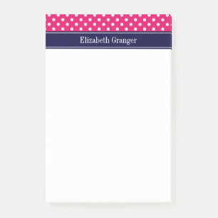 Raspberry White Polka Dots Navy Blue Name Monogram Post-it Notes