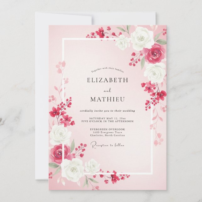Raspberry White Ranunculus Wedding Invitation (Front)