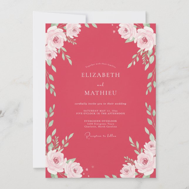 Raspberry White Vine Wedding Invitation (Front)
