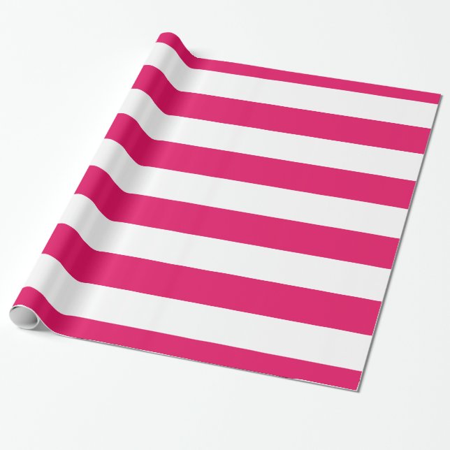 Raspberry, White XL Stripes Pattern Wrapping Paper (Unrolled)